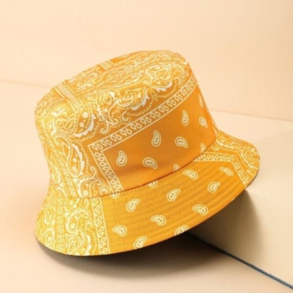 Yellow and White Paisley Bucket Hat